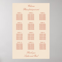 Terracotta Script 12 Table Wedding Seating Poster