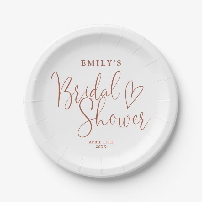 Terracotta Script Calligraphy Bridal Shower Paper Plate (Front)