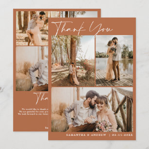 Terracotta script chic 6 photos wedding thank you card