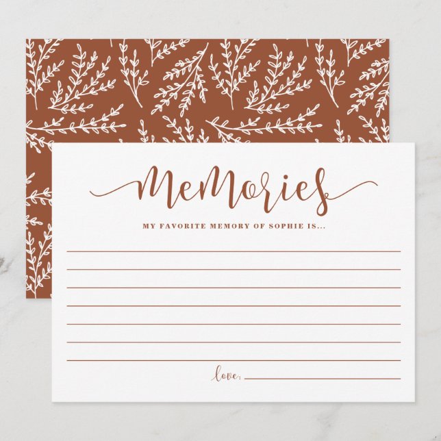 Terracotta Script Favourite Memory of the Bride Advice Card (Front/Back)