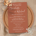 Terracotta Script Guest Wedding Weekend Program<br><div class="desc">Elegant terracotta signature script wedding weekend program featuring signature style names. Personalize with your wedding weekend details set in chic white lettering. Designed by Thisisnotme©</div>