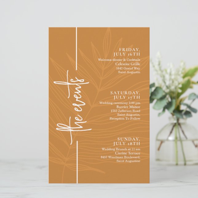 Terracotta Script Minimal Wedding Events Timeline  (Standing Front)