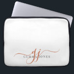 Terracotta Script Monogram Initials Minimalist  Laptop Sleeve<br><div class="desc">A chic modern stylish terracotta script initials monogram on white,  with a dramatic script initial with swashes and your full name in a modern serif type.</div>