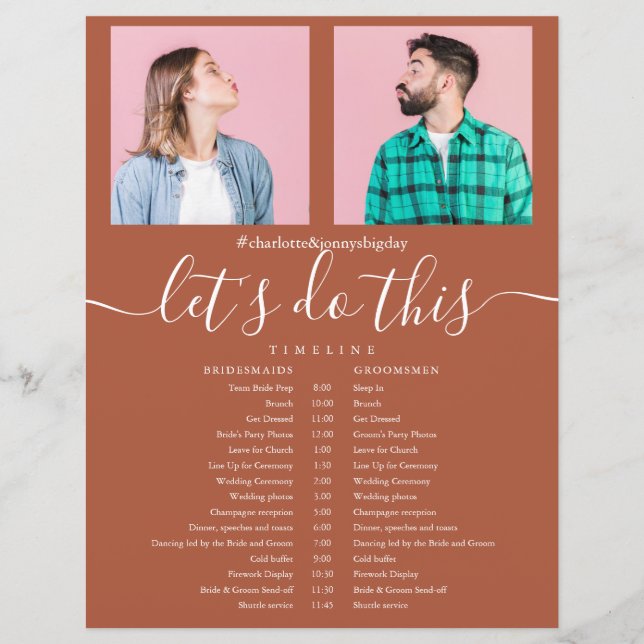 Terracotta Script Photo Wedding Schedule Timeline (Front)