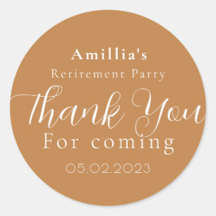 Terracotta Script Retirement Thank You Favour Classic Round Sticker