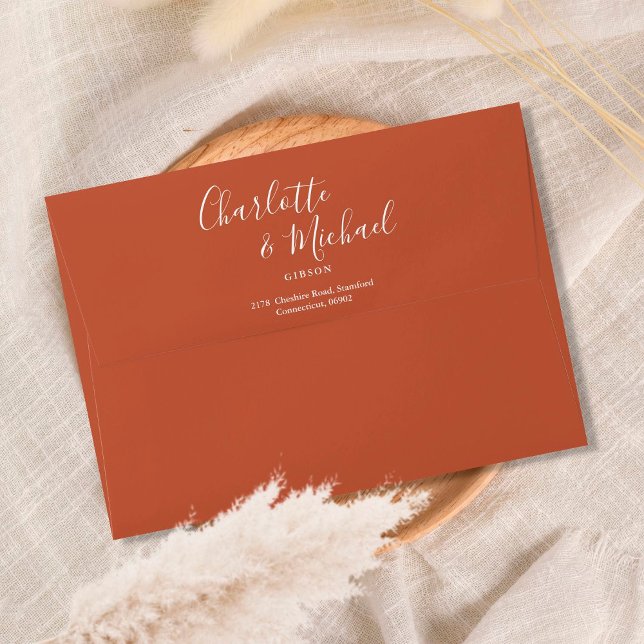 Terracotta Script Simple Wedding Return Address Envelope (Creator Uploaded)