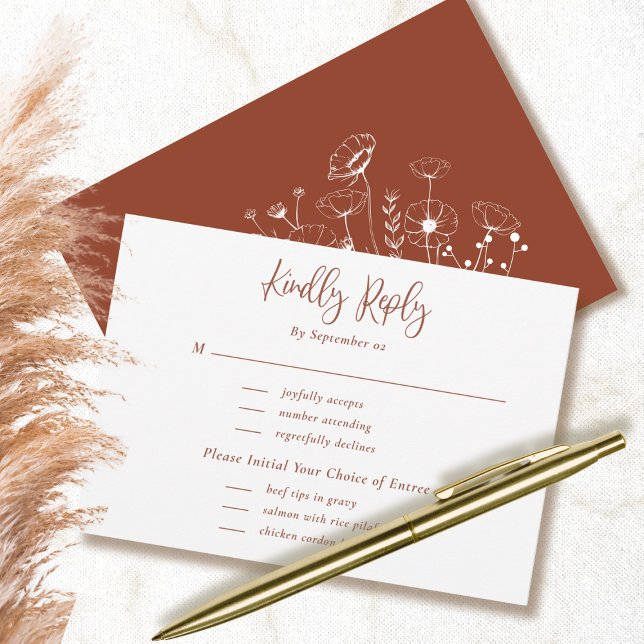 Terracotta Script Typography Floral Wedding RSVP  (Creator Uploaded)