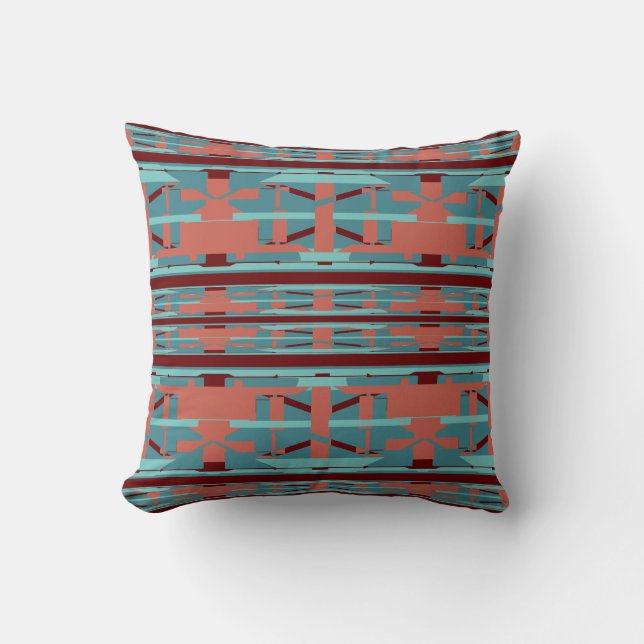 Terracotta Seafoam Teal Burgundy Southwest Look Throw Pillow (Front)