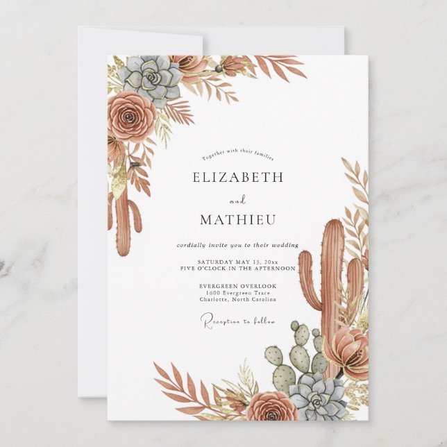 Terracotta Serene Southwestern Wedding Invitation (Front)