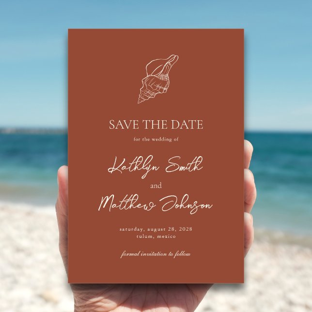 Terracotta Shell Beach Ocean Destination Wedding Save The Date (Creator Uploaded)