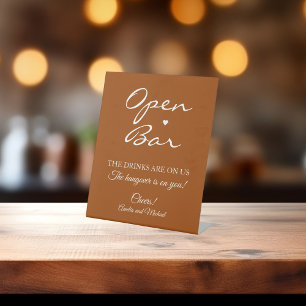 Terracotta Signature Script Open Bar Wedding Pedestal Sign
