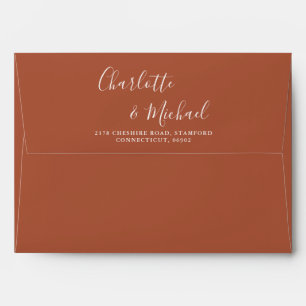 Terracotta Signature Script String Lights Wedding Envelope