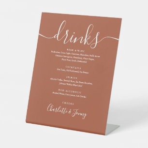 Terracotta Signature Script Wedding Drinks Menu Pedestal Sign