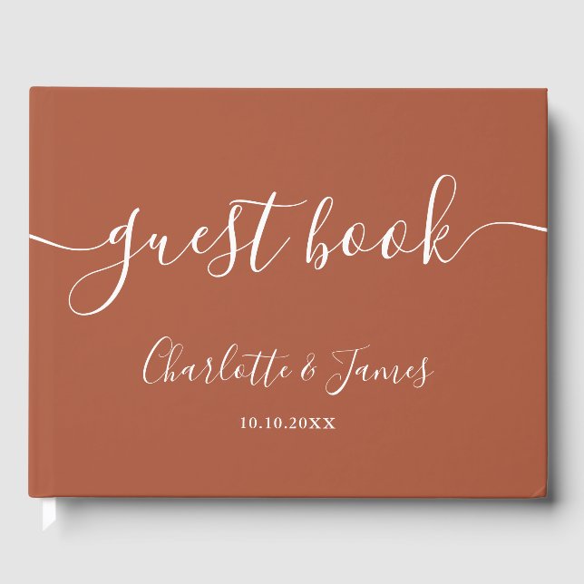 Terracotta Signature Script Wedding Guest Book (Front)