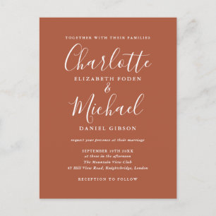 Terracotta Signature Script Wedding Invitation Postcard