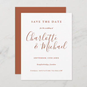 Terracotta Signature Script Wedding Save the Date Postcard