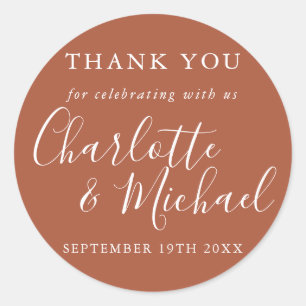 Terracotta Signature Wedding Favour Thank You  Classic Round Sticker