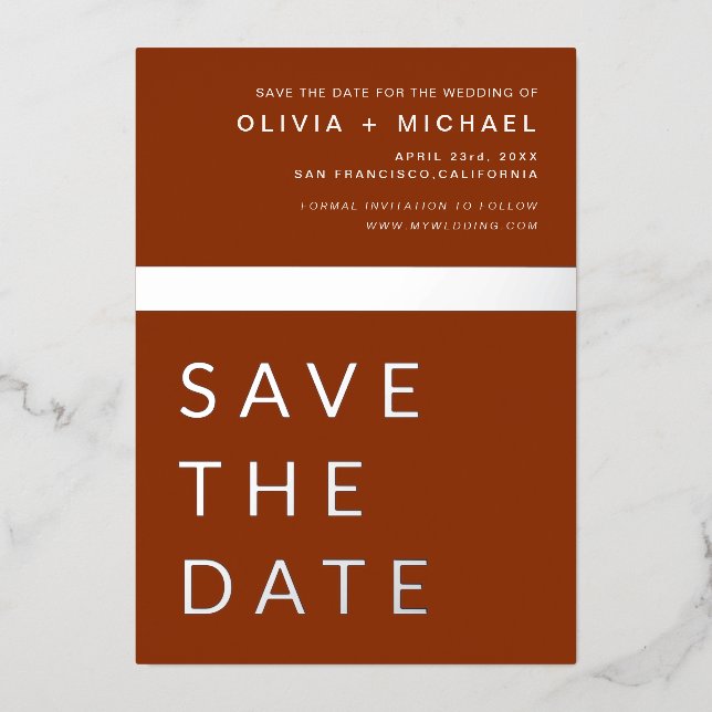 Terracotta Silver Save the Date Elegant  (Front)