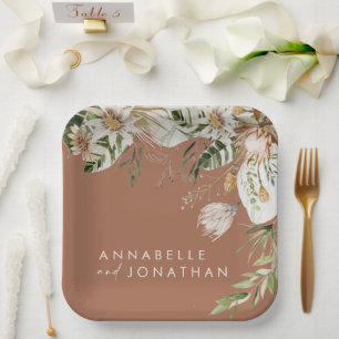 Terracotta simple botanical modern elegant foliage paper plate