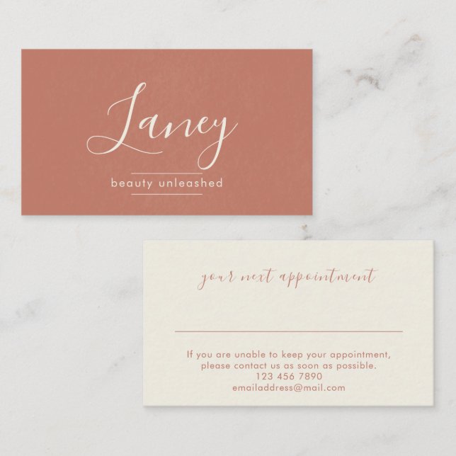 Terracotta Simple Elegant Boho Beauty Professional Appointment Card (Front/Back)