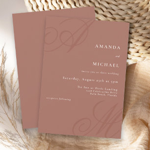 Terracotta Simple Elegant Monogram Wedding Invitation