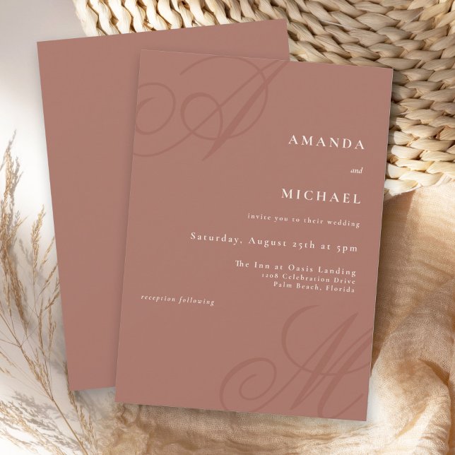 Terracotta Simple Elegant Monogram Wedding Invitation (Simple elegant fall wedding invitation with calligraphy monogram initials of the bride and groom.
)