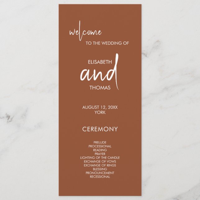 Terracotta simple elegant wedding programme  program (Front)