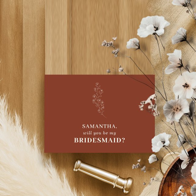 Terracotta Simple Floral Will you be my bridesmaid Invitation (Creator Uploaded)