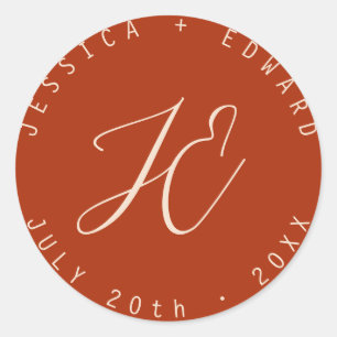 Terracotta Simple Monogram Modern Minimal Script Classic Round Sticker