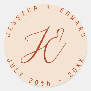 Terracotta Simple Monogram Modern Minimal Script Classic Round Sticker