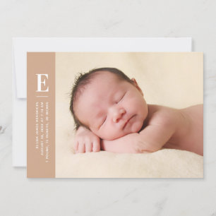 Terracotta Simple Monogram Photo Birth Announcement