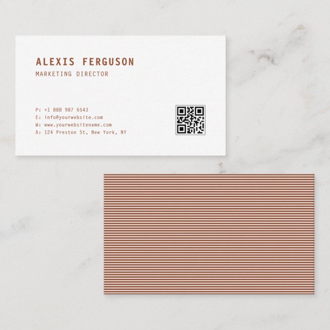 Terracotta Simple Typography QR Code Minimalist Business Card (Front/Back)