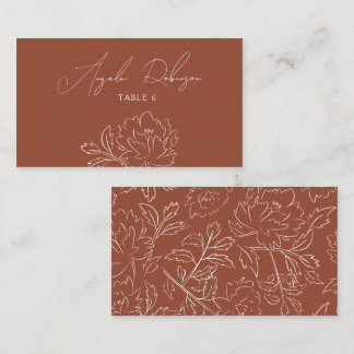 Terracotta Sketched Bouquet Wedding Place Card