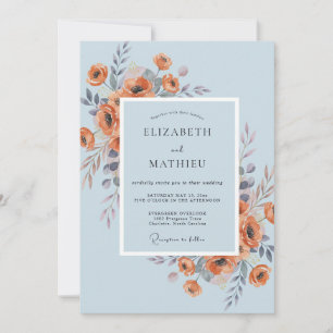 Terracotta Sky Ranunculus Eucalyptus Wedding Invitation