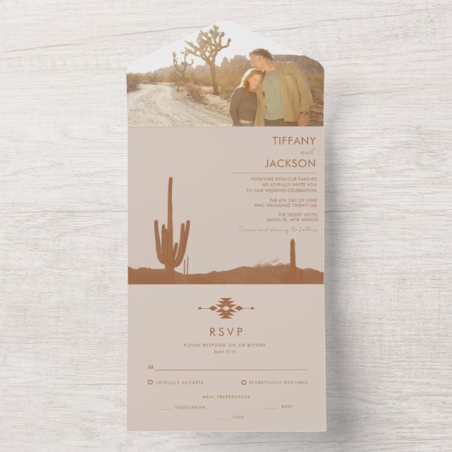  Terracotta Southwestern Cactus Photo Wedding All In One Invitation (Inside)