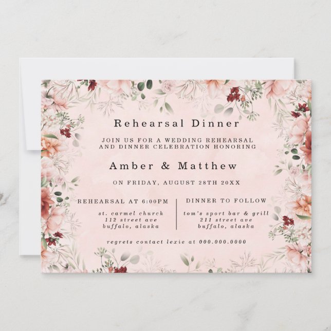 Terracotta Spring Fall Floral Rehearsal Dinner Invitation (Front)