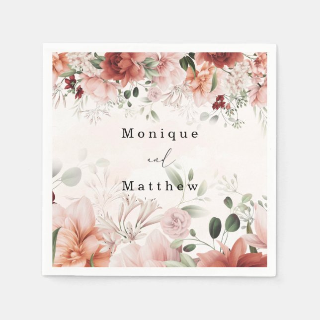 Terracotta Spring Fall Rustic Floral Wedding Napkin (Front)