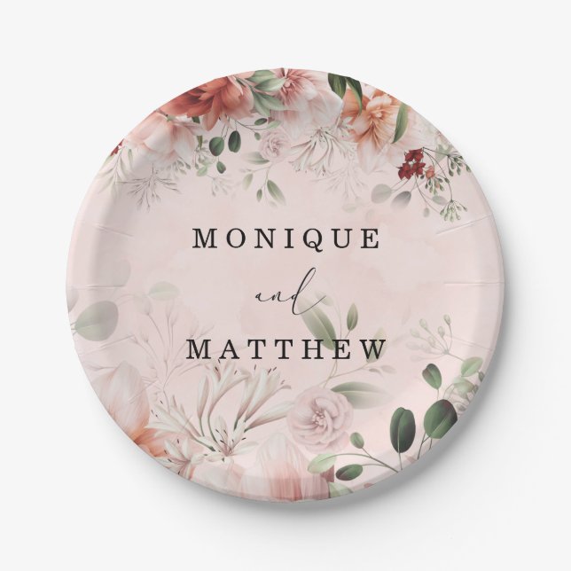 Terracotta Spring Fall Rustic Floral Wedding Paper Plate (Front)