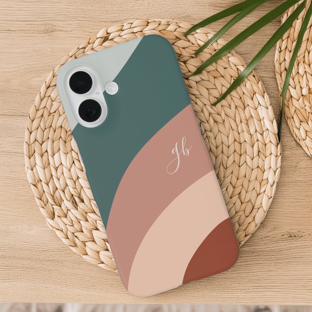 Terracotta & Spruce Green Boho Colour Flow Monogra Case-Mate iPhone Case (Creator Uploaded)
