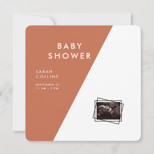 Terracotta Square Geometric Rounded Baby Shower  Invitation
