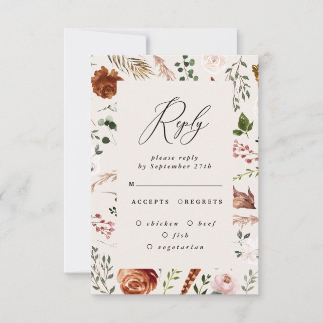terracotta stag floral elegant rustic wedding invitation (Front)