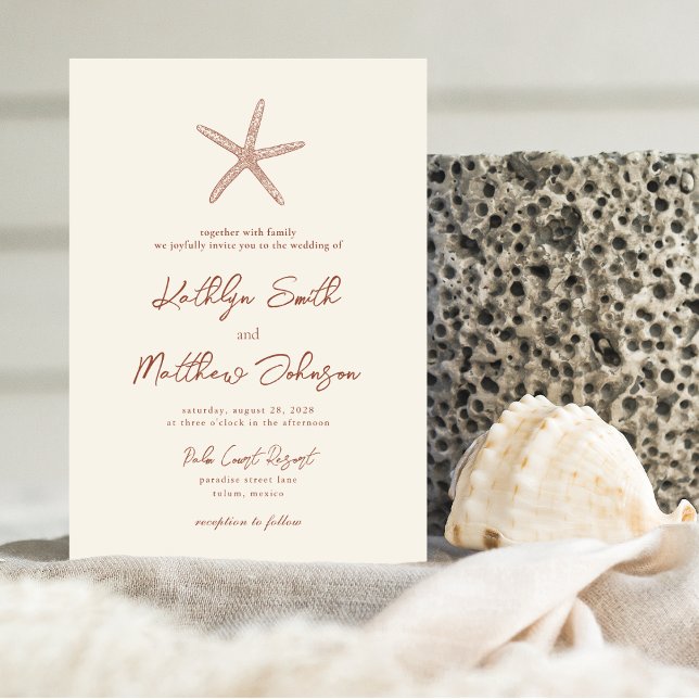 Terracotta Starfish Beach Destination Wedding Invitation (Creator Uploaded)