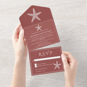 Terracotta Starfish Wedding All In One Invitation