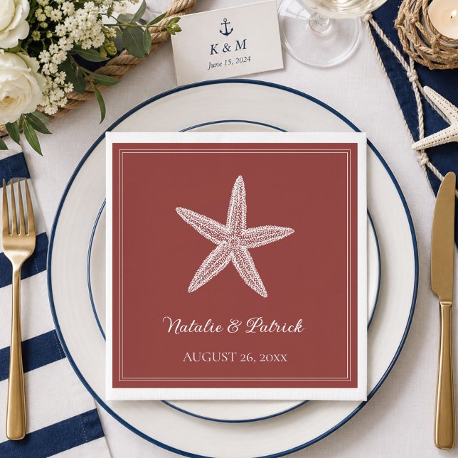 Terracotta Starfish Wedding Napkin (Terracotta Starfish Wedding Napkins)