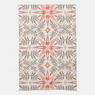 Terracotta Stars & Vines Boho Pattern Kitchen Towel