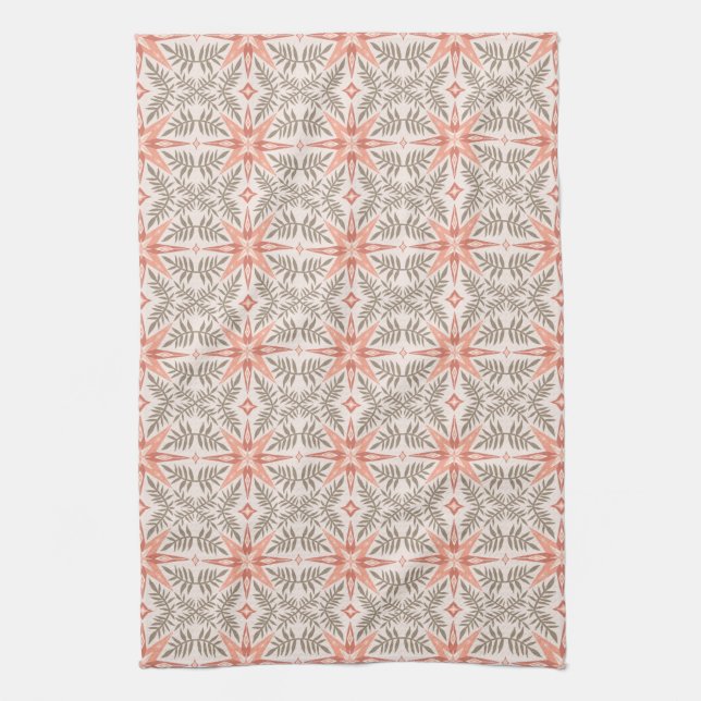 Terracotta Stars & Vines Boho Pattern Kitchen Towel (Vertical)
