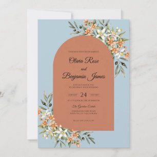 Terracotta Steel Blue Wildflower Wedding Invitation