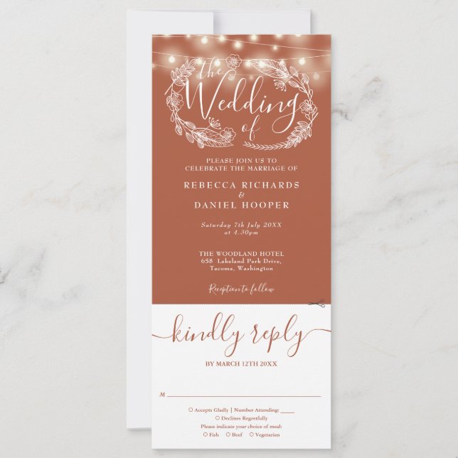 Terracotta String Lights All In One Wedding Invitation (Front)