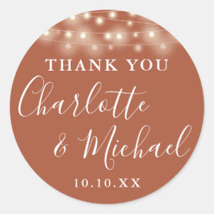 Terracotta String Lights Wedding Favour Thank You  Classic Round Sticker