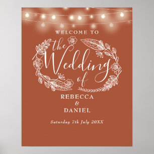 Terracotta String Lights Wedding Welcome Sign